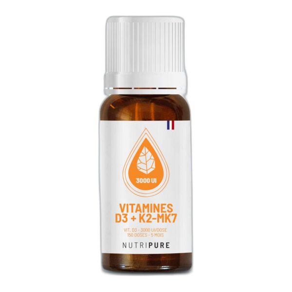 Vitamine D3 + K2-MK7 Nutripure 3000 UI flacon compte-gouttes 20 ml Paris Herba Barona