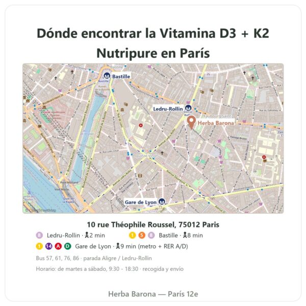 Dónde encontrar Vitamina D3 + K2-MK7 3000 UI Nutripure 20 ml - Herba Barona Paris