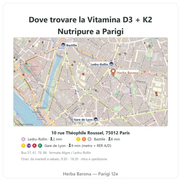 Dove trovare Vitamina D3 + K2-MK7 3000 UI Nutripure 20 ml - Herba Barona Paris