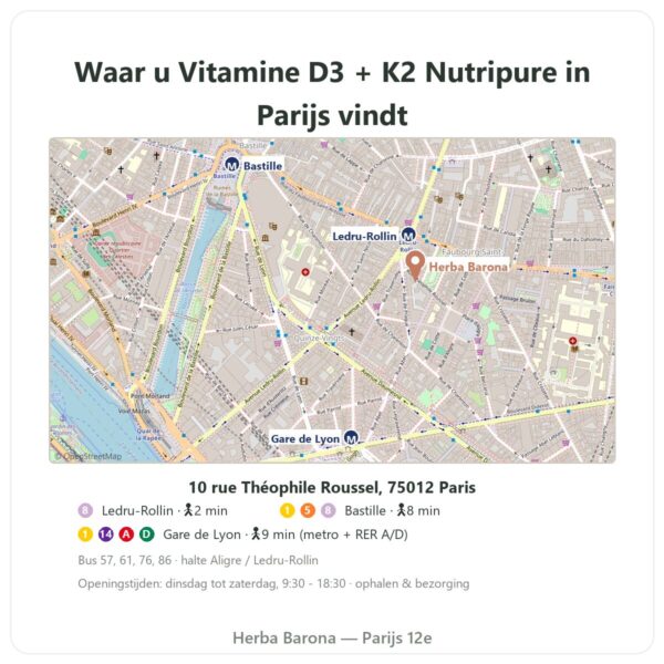 Waar te vinden Vitamine D3 + K2-MK7 3000 IE Nutripure 20 ml - Herba Barona Paris