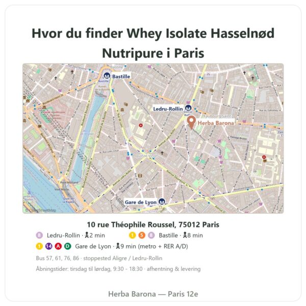 Hvor man finder Whey Isolate Hasselnød Nutripure – 750 g - Herba Barona Paris
