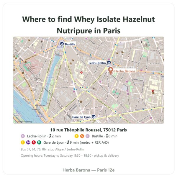 Where to find Whey Isolate Hazelnut Nutripure – 750 g - Herba Barona Paris