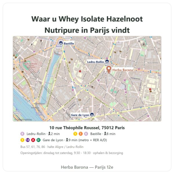 Waar te vinden Whey Isolate Hazelnoot Nutripure – 750 g - Herba Barona Paris