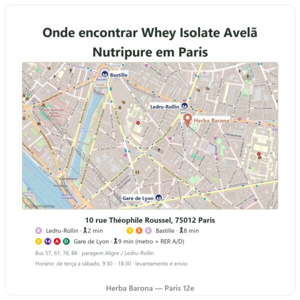 Onde encontrar Whey Isolate Avelã Nutripure – 750 g - Herba Barona Paris