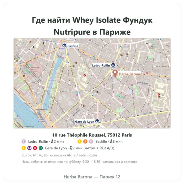 Где найти Whey Isolate Фундук Nutripure – 750 г - Herba Barona Paris
