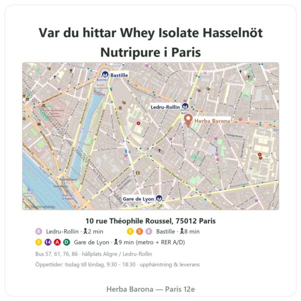 Var man hittar Whey Isolate Hasselnöt Nutripure – 750 g - Herba Barona Paris