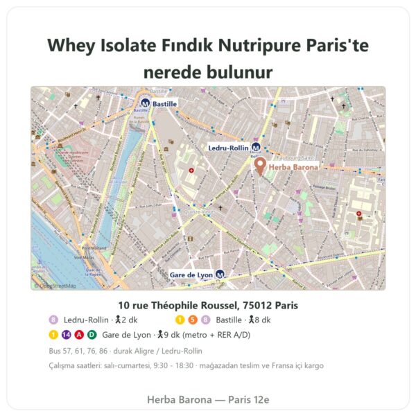 Nerede bulunur Whey Isolate Fındık Nutripure – 750 g - Herba Barona Paris