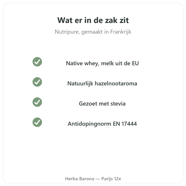 Whey Isolate Hazelnoot Nutripure – 750 g kwaliteit Paris Herba Barona
