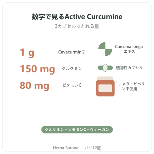 Nutripure Active Curcumine クルクミン 90カプセル 主要データ Paris Herba Barona