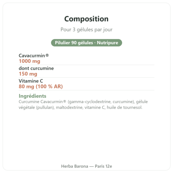 Active Curcumine Nutripure 90 gélules composition Paris Herba Barona