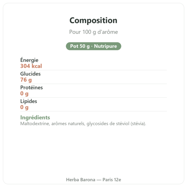 Arôme naturel noisette Nutripure 50 g composition valeurs nutritionnelles Paris Herba Barona