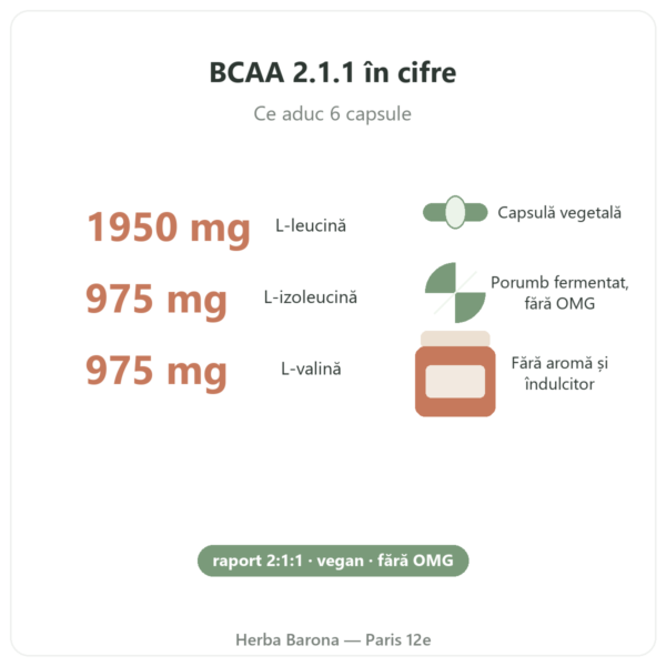 BCAA 2.1.1 Nutripure 180 de capsule beneficii și cifre Paris Herba Barona