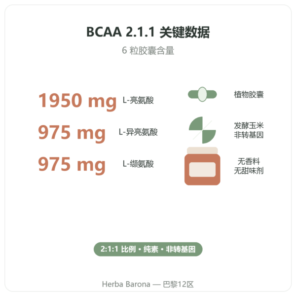 BCAA 2.1.1 Nutripure 180 粒胶囊 特点与关键数据 Paris Herba Barona