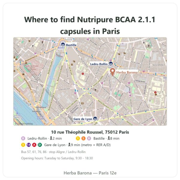 Where to find BCAA 2.1.1 Nutripure 180 capsules - Herba Barona Paris