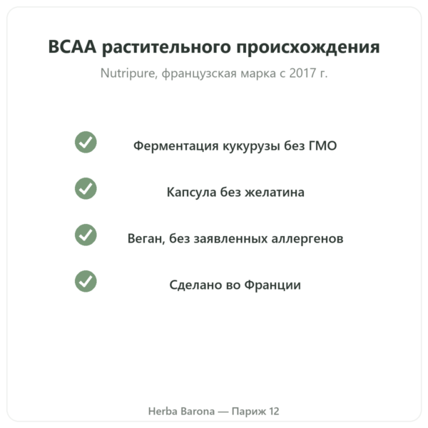 BCAA 2.1.1 Nutripure, 180 капсул качество Paris Herba Barona