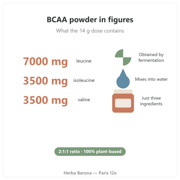 BCAA 2.1.1 Nutripure powder 220 g benefits and key figures Paris Herba Barona