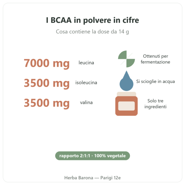 BCAA 2.1.1 Nutripure in polvere 220 g benefici e cifre chiave Paris Herba Barona