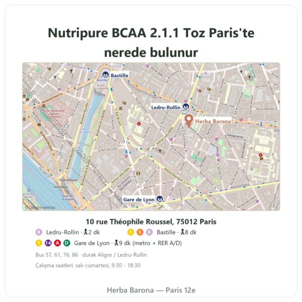 Nerede bulunur BCAA 2.1.1 Nutripure Toz 220 g - Herba Barona Paris