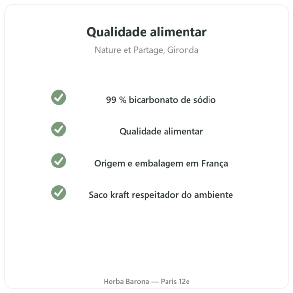 Bicarbonato de sódio alimentar 500 g – Nature et Partage qualidade Paris Herba Barona