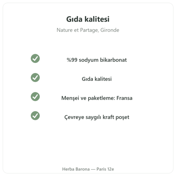 Gıda Kalitesinde Yemek Sodası 500 g – Nature et Partage kalite Paris Herba Barona