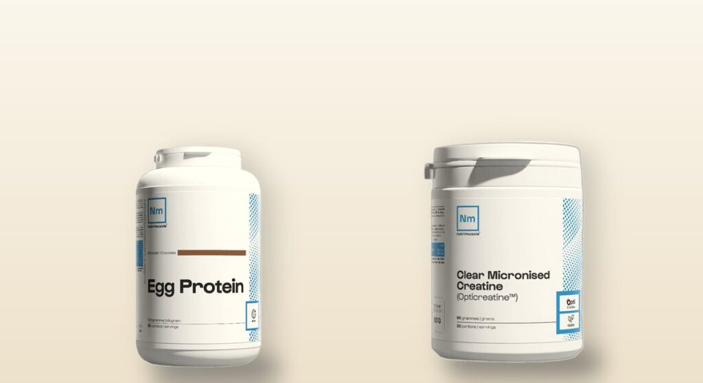 Protéine d'œuf chocolat et créatine micronisée Opticreatine Nutrimuscle, Herba Barona Paris 12e
