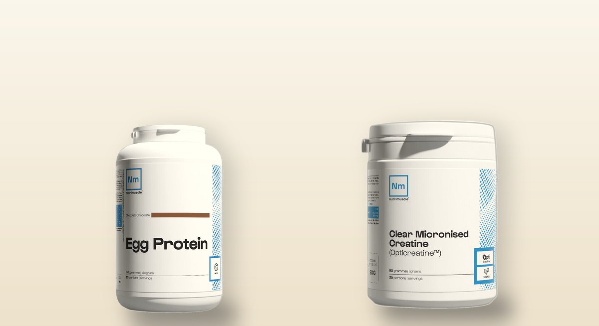 Protéine d'œuf chocolat et créatine micronisée Opticreatine Nutrimuscle, Herba Barona Paris 12e