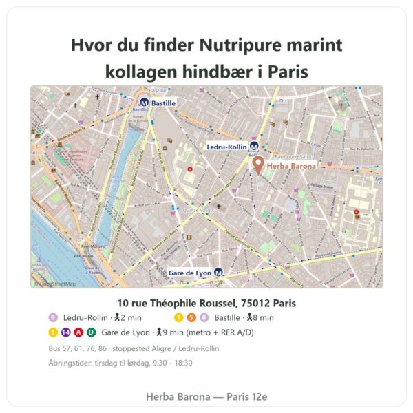 Hvor finder man Nutripure marint kollagen med hindbærsmag 310 g - Herba Barona Paris