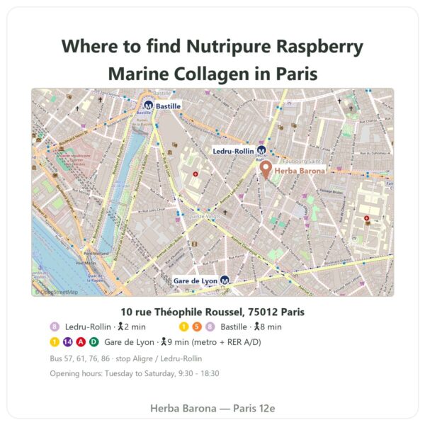 Where to find Nutripure raspberry marine collagen 310 g - Herba Barona Paris