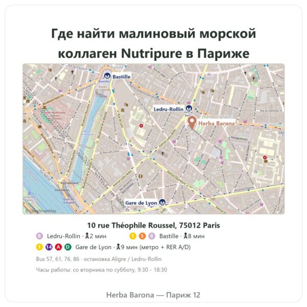 Где найти Морской коллаген со вкусом малины Nutripure 310 г - Herba Barona Paris