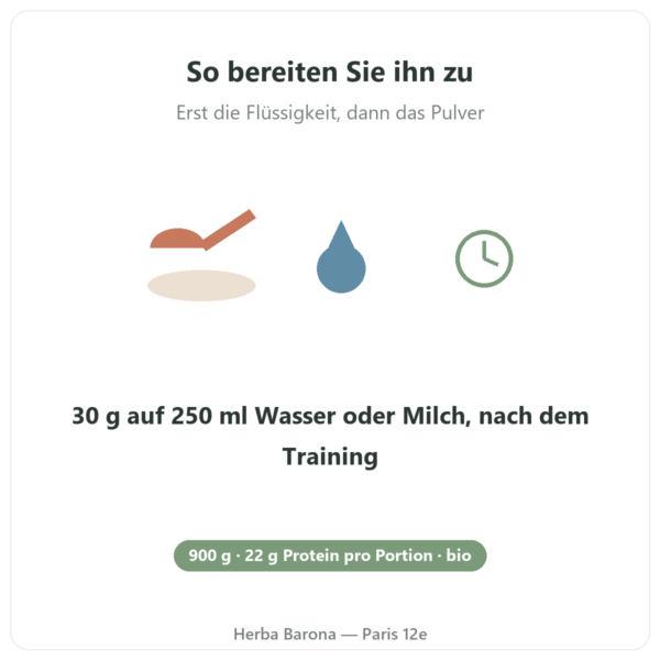 Greenwhey Bio-Wheyproteinkonzentrat Schokolade 900 g Anwendung Paris Herba Barona