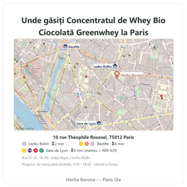 Unde găsiți Concentrat de Whey Bio Ciocolată Greenwhey 900 g - Herba Barona Paris