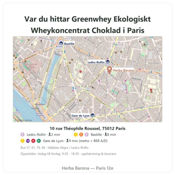 Var finns Greenwhey Ekologiskt Wheykoncentrat Choklad 900 g - Herba Barona Paris