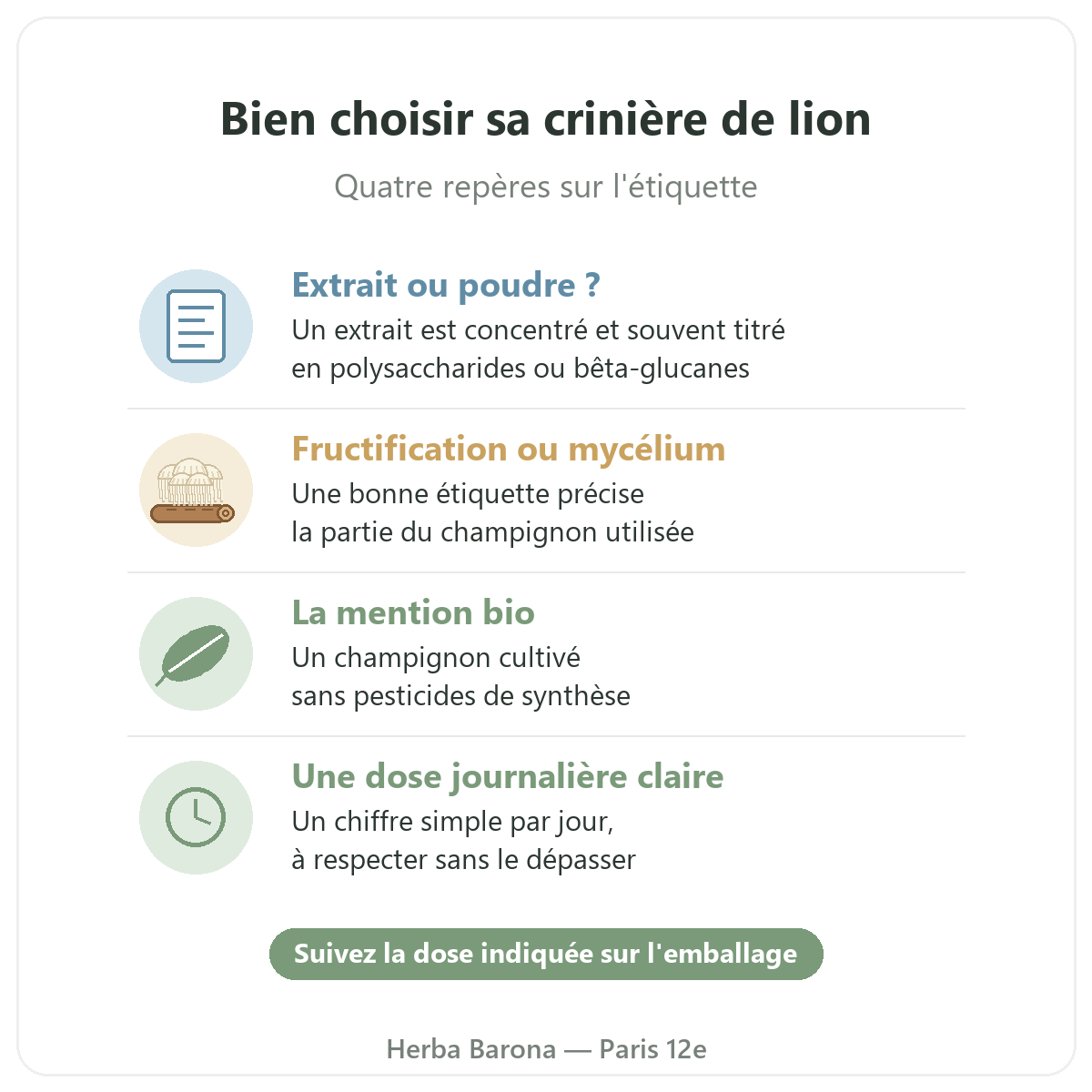 Crinière de lion à Paris : bien choisir son Lion's Mane, Herba Barona Paris 12e