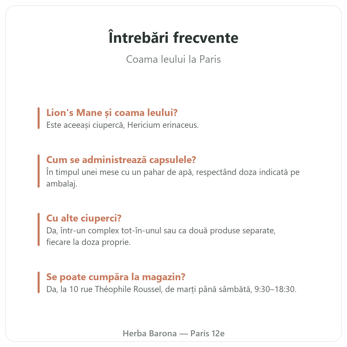 Coama leului Paris: întrebări frecvente, Herba Barona Paris 12