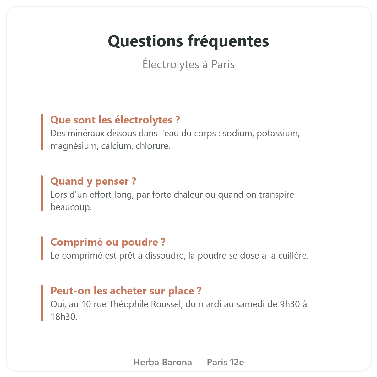 Électrolytes à Paris : questions fréquentes, Herba Barona Paris 12e