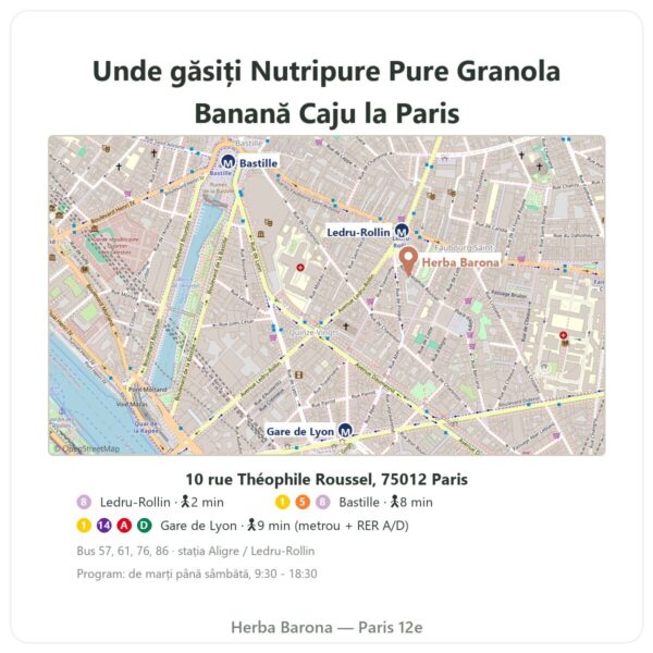 Unde găsiți Pure Granola Banană Caju bio Nutripure 350 g - Herba Barona Paris