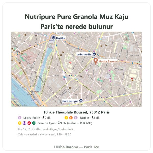Nerede bulunur Pure Granola Muz Kaju organik Nutripure 350 g - Herba Barona Paris
