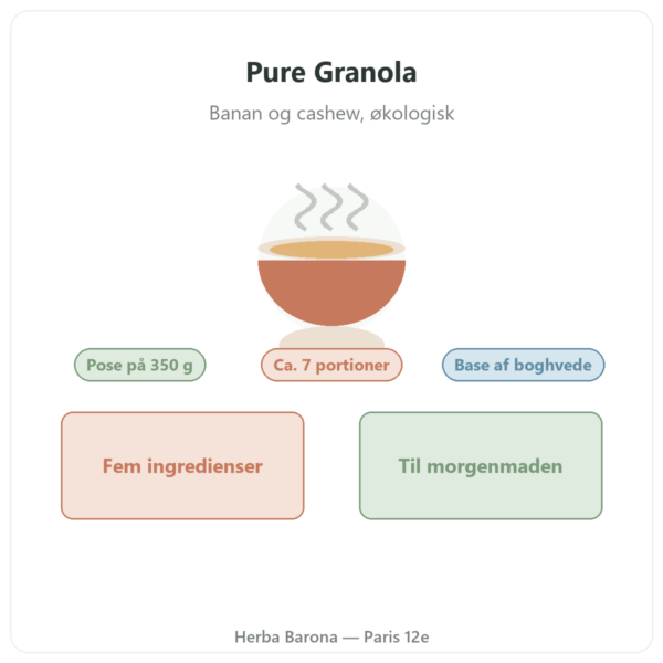 Pure Granola Banan Cashew økologisk Nutripure 350 g præsentation Paris Herba Barona
