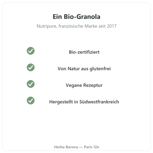 Pure Granola Banane Cashew Bio Nutripure 350 g Qualität Paris Herba Barona