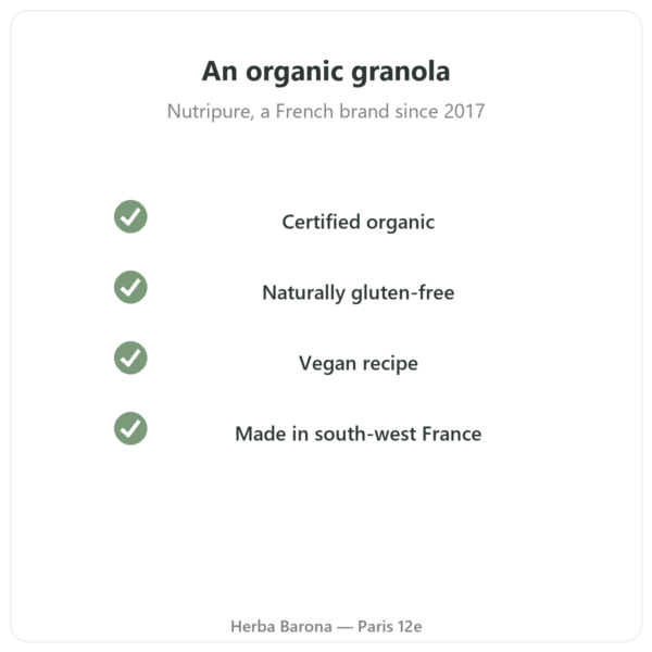 Pure Granola Banana Cashew organic Nutripure 350 g quality Paris Herba Barona