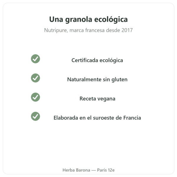 Pure Granola Plátano Anacardo ecológica Nutripure 350 g calidad Paris Herba Barona