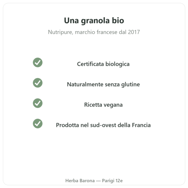 Pure Granola Banana Anacardi bio Nutripure 350 g qualità Paris Herba Barona