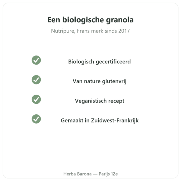 Pure Granola Banaan Cashew bio Nutripure 350 g kwaliteit Paris Herba Barona