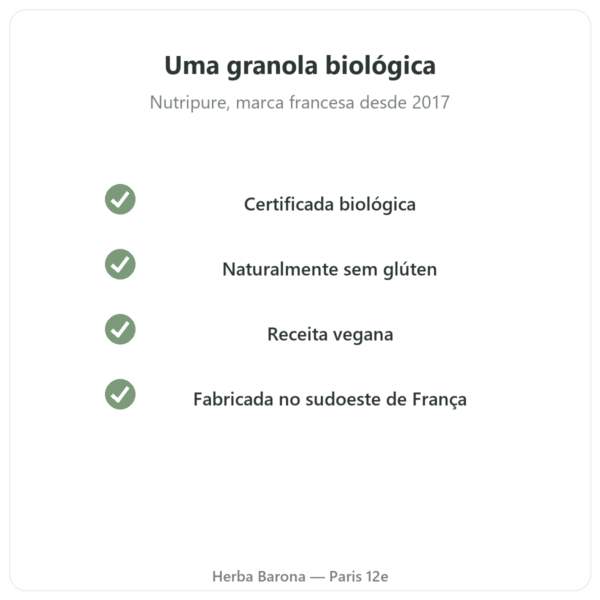 Pure Granola Banana Caju biológica Nutripure 350 g qualidade Paris Herba Barona