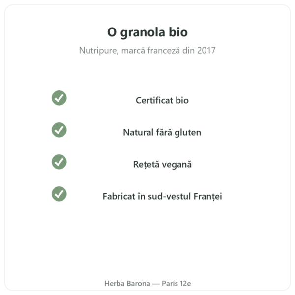 Pure Granola Banană Caju bio Nutripure 350 g calitate Paris Herba Barona