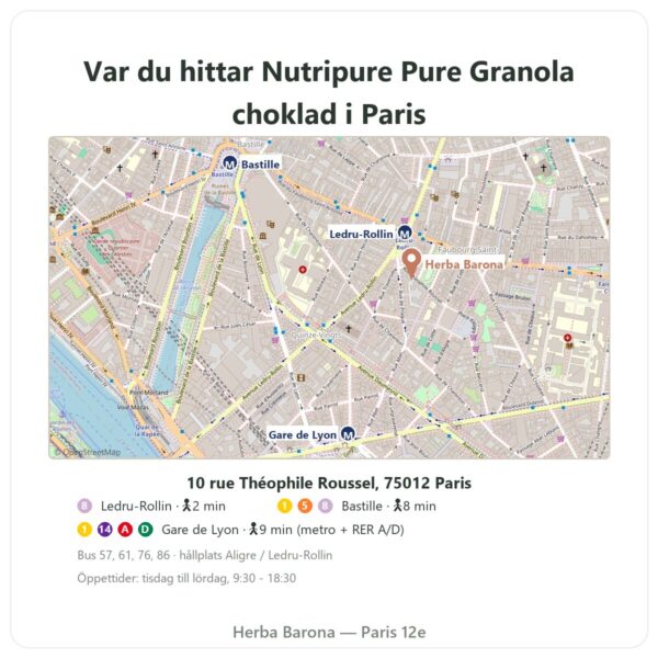Var hittar man Pure Granola choklad ekologisk Nutripure 350 g - Herba Barona Paris