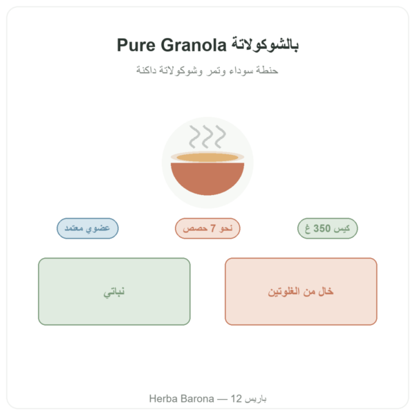 Pure Granola بالشوكولاتة عضوية Nutripure 350 غ تقديم Paris Herba Barona