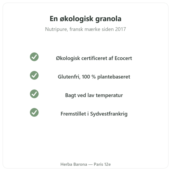 Pure Granola chokolade økologisk Nutripure 350 g kvalitet Paris Herba Barona