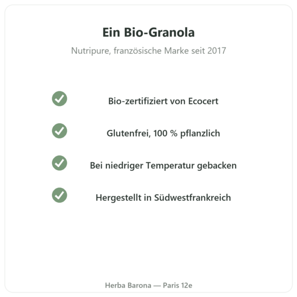 Pure Granola Schokolade Bio Nutripure 350 g Qualität Paris Herba Barona