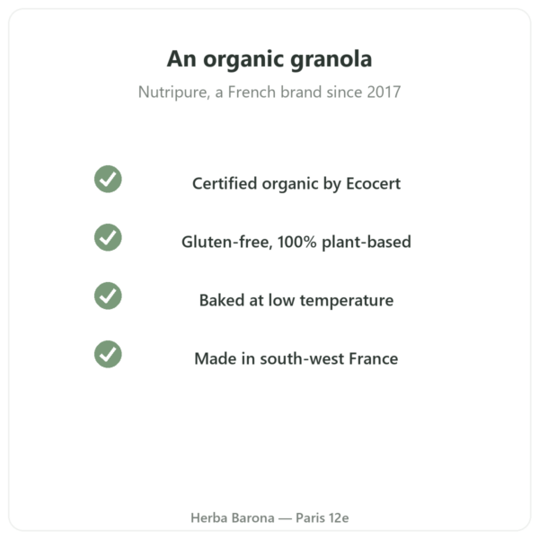 Pure Granola Chocolate, organic, Nutripure 350 g quality Paris Herba Barona